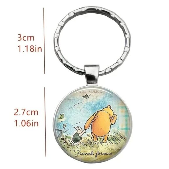 Winnie The Pooh Keychain Friends Forever Round Pendant Keyring Pooh Piglet - Picture 3 of 15